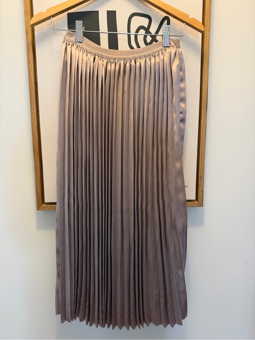 Marine Layer Pleated Satin Maxi Skirt in Taupe